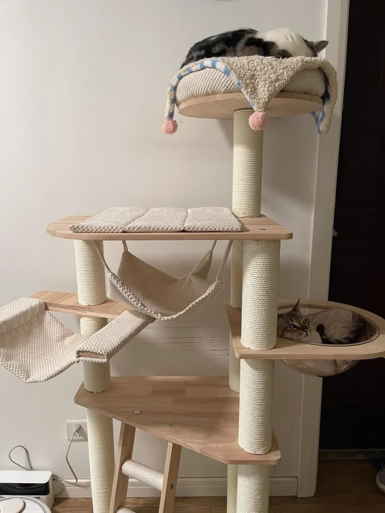 Wooden cat climbing tower